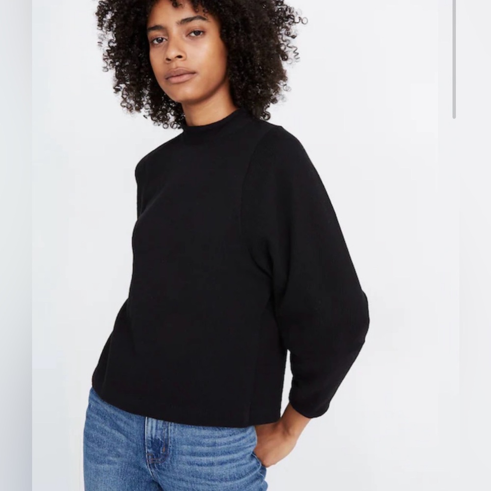 Texture & Thread Button-Back Mockneck Top Black - image 1